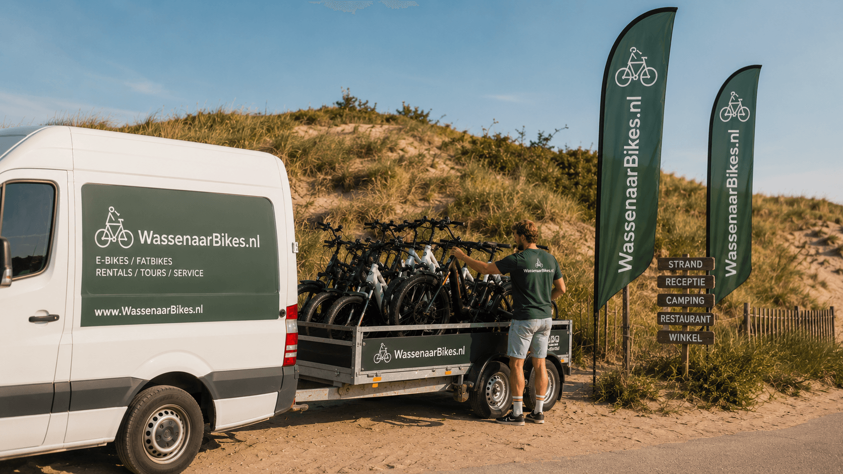 WassenaarBikes bezorgservice – bestelbus met e-bikes en fatbikes bij Duinrell